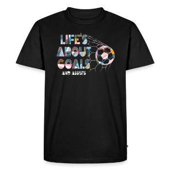 Life Is About Goals And Assists Futbol Soccer - Men's Premium Organic T-Shirt - black - Front - Nico (187cm)