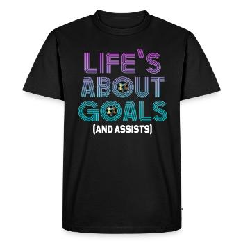 Life Is About Goals And Assists Futbol Soccer - Men's Premium Organic T-Shirt - black - Front - Nico (187cm)