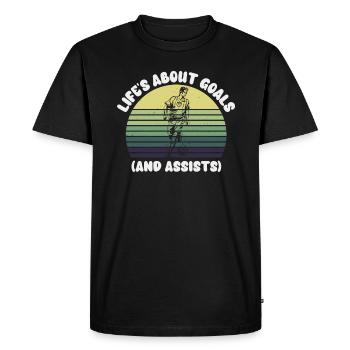 Life Is About Goals And Assists Futbol Soccer - Men's Premium Organic T-Shirt - black - Front - Nico (187cm)