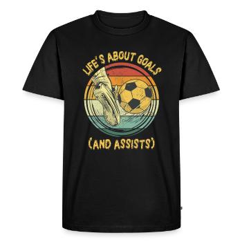 Life Is About Goals And Assists Futbol Soccer - Men's Premium Organic T-Shirt - black - Front - Nico (187cm)