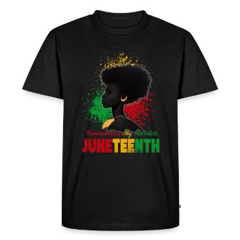 Juneteenth 1865 Remembering My Ancestors - Men's Premium Organic T-Shirt - black - Front - Nico (187cm)
