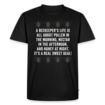 La vie des apiculteurs est une question de miel - T-shirt Premium bio Homme - noir - Devant - Nico (187cm)
