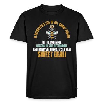 La vie des apiculteurs est une question de miel - T-shirt Premium bio Homme - noir - Devant - Nico (187cm)