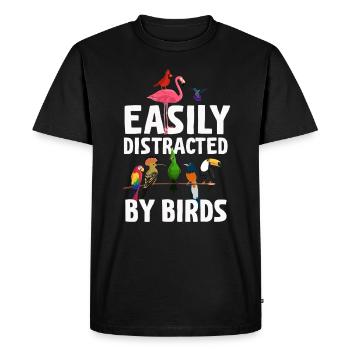 Facilement distrait par les oiseaux Bird Lover - T-shirt Premium bio Homme - noir - Devant - Nico (187cm)
