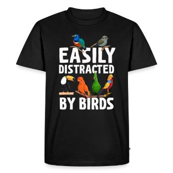Facilement distrait par les oiseaux Bird Lover - T-shirt Premium bio Homme - noir - Devant - Nico (187cm)