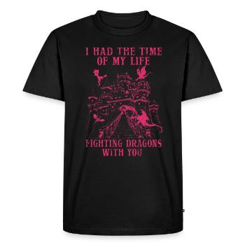 J’ai passé le meilleur moment de ma vie à combattre des dragons - T-shirt Premium bio Homme - noir - Devant - Nico (187cm)