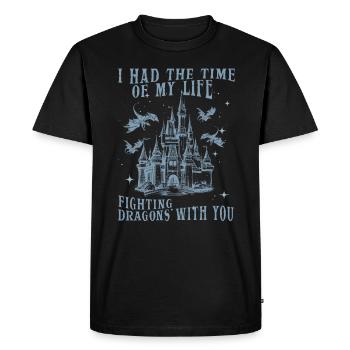 J’ai passé le meilleur moment de ma vie à combattre des dragons - T-shirt Premium bio Homme - noir - Devant - Nico (187cm)