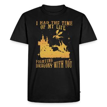 J’ai passé le meilleur moment de ma vie à combattre des dragons - T-shirt Premium bio Homme - noir - Devant - Nico (187cm)
