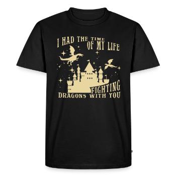 J’ai passé le meilleur moment de ma vie à combattre des dragons - T-shirt Premium bio Homme - noir - Devant - Nico (187cm)