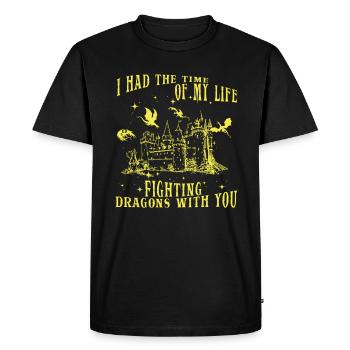 J’ai passé le meilleur moment de ma vie à combattre des dragons - T-shirt Premium bio Homme - noir - Devant - Nico (187cm)