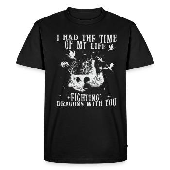 J’ai passé le meilleur moment de ma vie à combattre des dragons - T-shirt Premium bio Homme - noir - Devant - Nico (187cm)