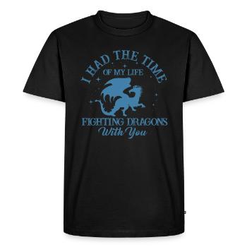 J’ai passé le meilleur moment de ma vie à combattre des dragons - T-shirt Premium bio Homme - noir - Devant - Nico (187cm)