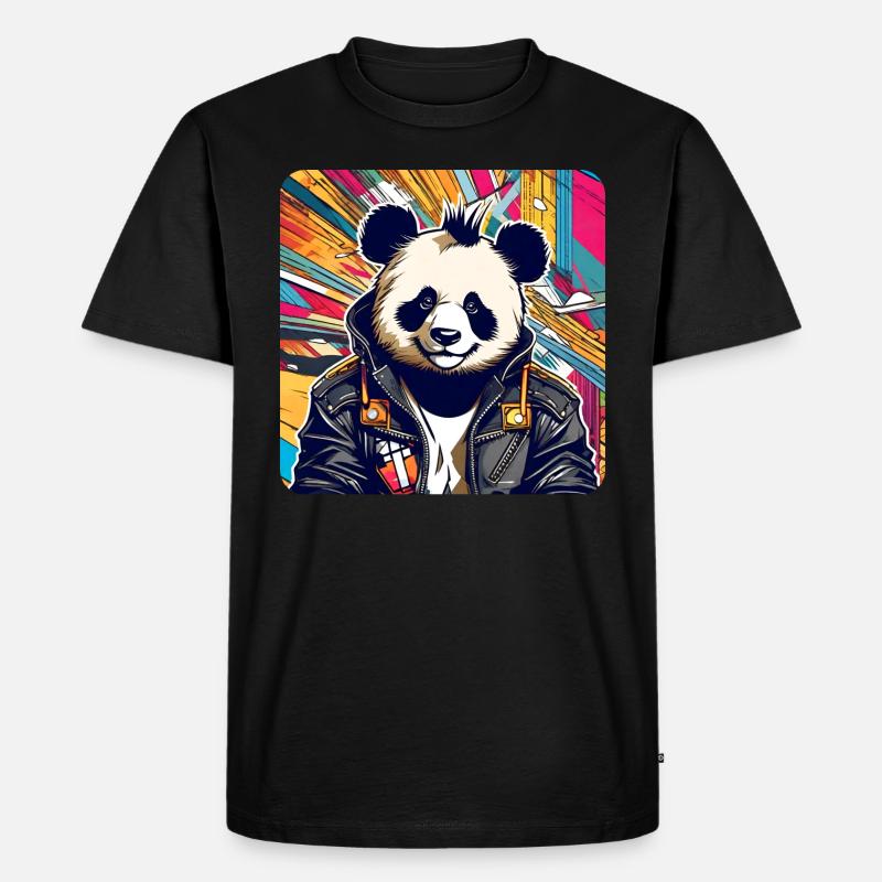 Cooler Punker Panda Bär - Männer Premium Bio T-Shirt - Schwarz