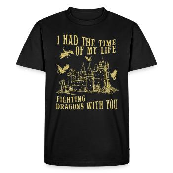 J’ai passé le meilleur moment de ma vie à combattre des dragons - T-shirt Premium bio Homme - noir - Devant - Nico (187cm)