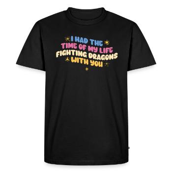 J’ai passé le meilleur moment de ma vie à combattre des dragons - T-shirt Premium bio Homme - noir - Devant - Nico (187cm)