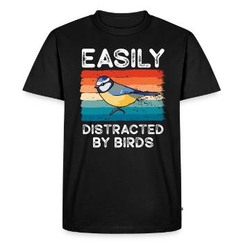 Facilement distrait par les oiseaux Amateur d’oiseaux - T-shirt Premium bio Homme - noir - Devant - Nico (187cm)