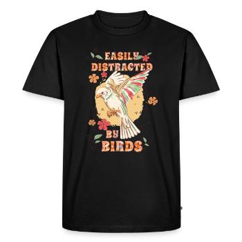 Facilement distrait par les oiseaux Amateur d’oiseaux - T-shirt Premium bio Homme - noir - Devant - Nico (187cm)
