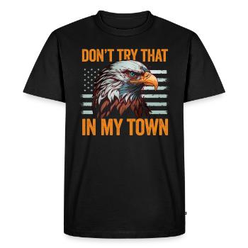 Petite ville américaine rétro aigle Vintage - T-shirt Premium bio Homme - noir - Devant - Nico (187cm)