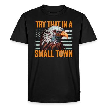 Petite ville américaine rétro aigle Vintage - T-shirt Premium bio Homme - noir - Devant - Nico (187cm)
