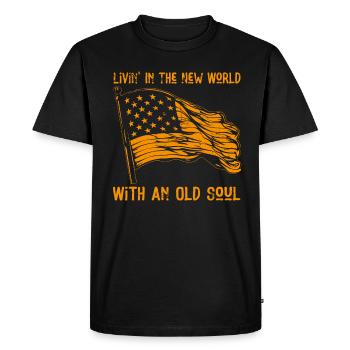 Livin dans le Nouveau Monde Vieille Âme - T-shirt Premium bio Homme - noir - Devant - Nico (187cm)
