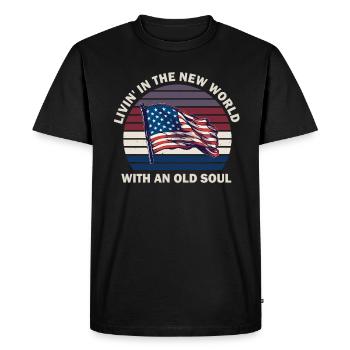 Livin dans le Nouveau Monde Vieille Âme - T-shirt Premium bio Homme - noir - Devant - Nico (187cm)