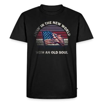 Livin dans le Nouveau Monde Vieille Âme - T-shirt Premium bio Homme - noir - Devant - Nico (187cm)