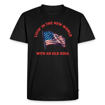 Livin dans le Nouveau Monde Vieille Âme - T-shirt Premium bio Homme - noir - Devant - Nico (187cm)
