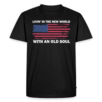 Livin dans le Nouveau Monde Vieille Âme - T-shirt Premium bio Homme - noir - Devant - Nico (187cm)