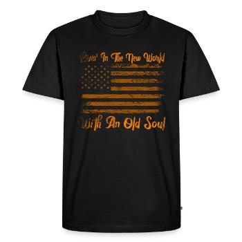 Livin dans le Nouveau Monde Vieille Âme - T-shirt Premium bio Homme - noir - Devant - Nico (187cm)