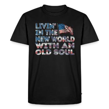 Livin dans le Nouveau Monde Vieille Âme - T-shirt Premium bio Homme - noir - Devant - Nico (187cm)