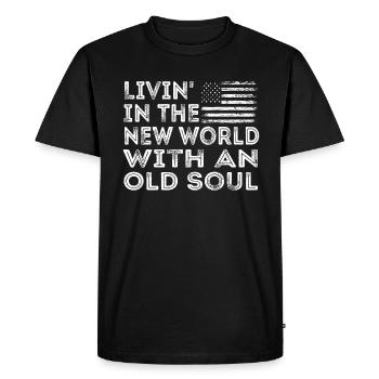 Livin dans le Nouveau Monde Vieille Âme - T-shirt Premium bio Homme - noir - Devant - Nico (187cm)