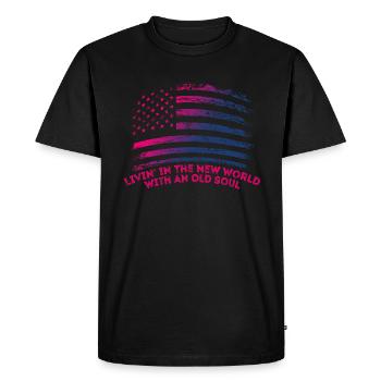 Livin dans le Nouveau Monde Vieille Âme - T-shirt Premium bio Homme - noir - Devant - Nico (187cm)