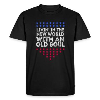 Livin dans le Nouveau Monde Vieille Âme - T-shirt Premium bio Homme - noir - Devant - Nico (187cm)