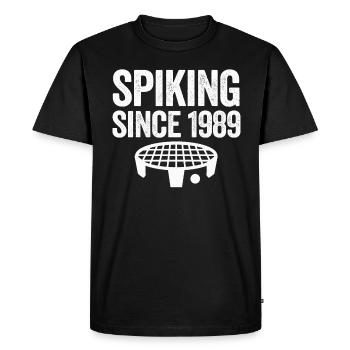 Spiking Since 1989 Spikeball Roundnet - Men's Premium Organic T-Shirt - black - Front - Nico (187cm)