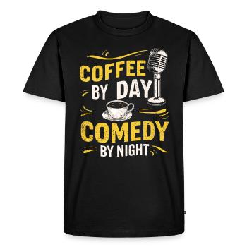 Café Le Jour Comédie La Nuit Comédien - T-shirt Premium bio Homme - noir - Devant - Nico (187cm)