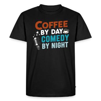 Café Le Jour Comédie La Nuit Comédien - T-shirt Premium bio Homme - noir - Devant - Nico (187cm)