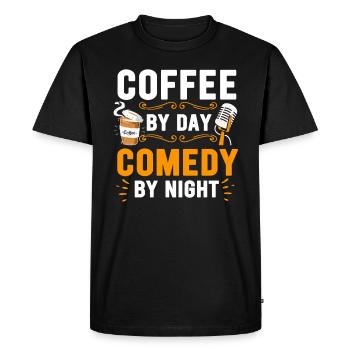 Café Le Jour Comédie La Nuit Comédien - T-shirt Premium bio Homme - noir - Devant - Nico (187cm)