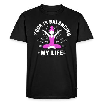 Le yoga équilibre ma vie - T-shirt Premium bio Homme - noir - Devant - Nico (187cm)