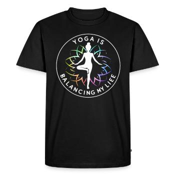 Le yoga équilibre ma vie - T-shirt Premium bio Homme - noir - Devant - Nico (187cm)