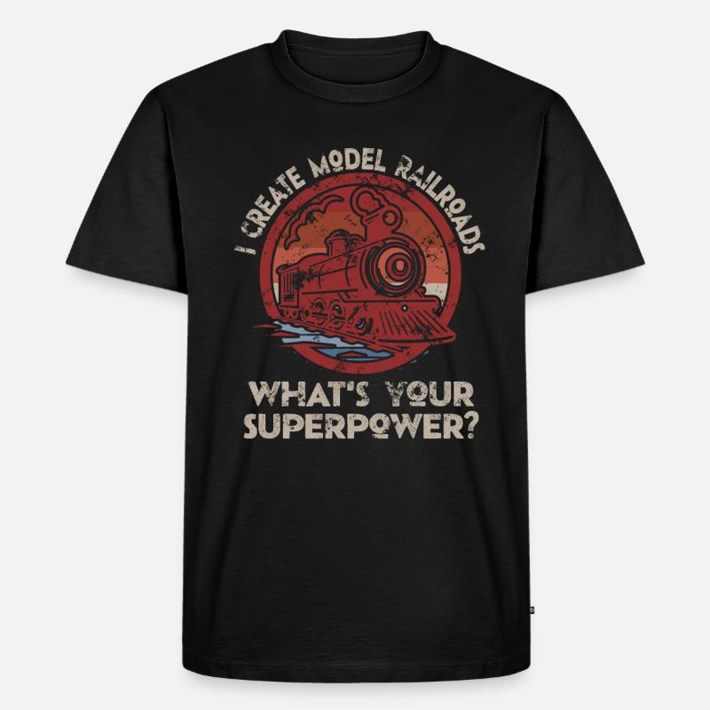 Ich erschaffe Modelleisenbahn-Superkraft - Männer Premium Bio T-Shirt - Schwarz
