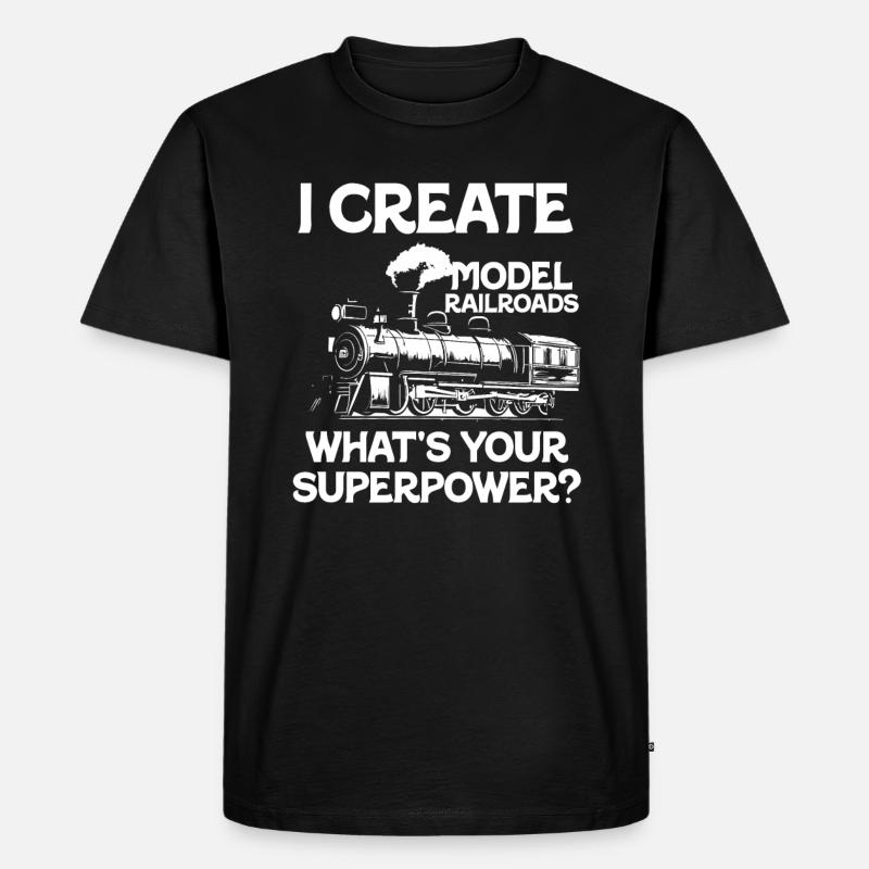 Ich erschaffe Modelleisenbahn-Superkraft - Männer Premium Bio T-Shirt - Schwarz