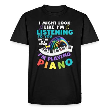 J’ai peut-être l’air d’écouter du piano - T-shirt Premium bio Homme - noir - Devant - Nico (187cm)