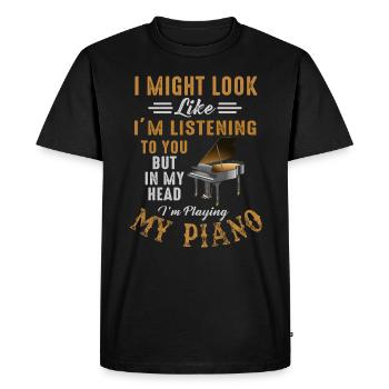 J’ai peut-être l’air d’écouter du piano - T-shirt Premium bio Homme - noir - Devant - Nico (187cm)