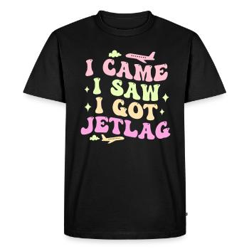 Je suis venu, j’ai vu, j’ai eu le décalage horaire, l’humour de voyage - T-shirt Premium bio Homme - noir - Devant - Nico (187cm)