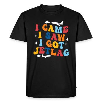 Je suis venu, j’ai vu, j’ai eu le décalage horaire, l’humour de voyage - T-shirt Premium bio Homme - noir - Devant - Nico (187cm)