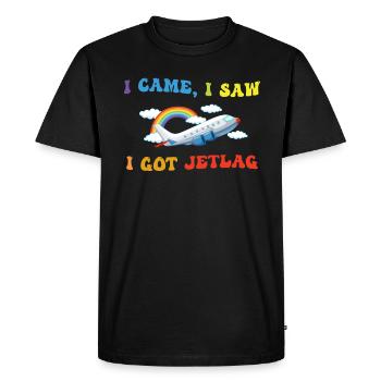 Je suis venu, j’ai vu, j’ai eu le décalage horaire, l’humour de voyage - T-shirt Premium bio Homme - noir - Devant - Nico (187cm)