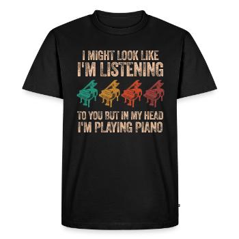 J’ai peut-être l’air d’écouter du piano - T-shirt Premium bio Homme - noir - Devant - Nico (187cm)