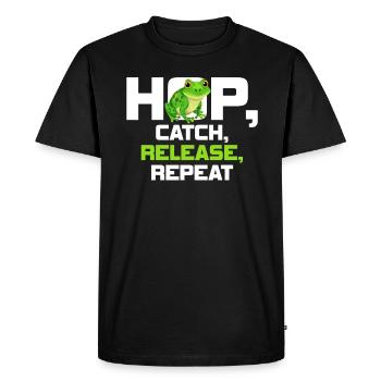 Hop Catch Release Repeat Frog Humor - Men's Premium Organic T-Shirt - black - Front - Nico (187cm)