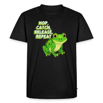 Hop Catch Release Repeat Frog Humor - Men's Premium Organic T-Shirt - black - Front - Nico (187cm)
