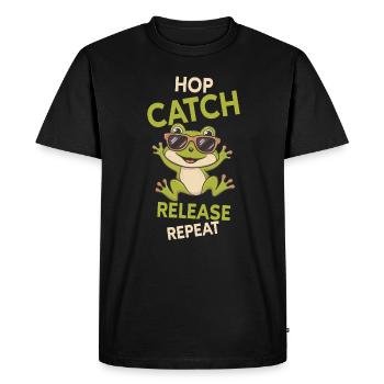 Hop Catch Release Repeat Frog Humor - Men's Premium Organic T-Shirt - black - Front - Nico (187cm)